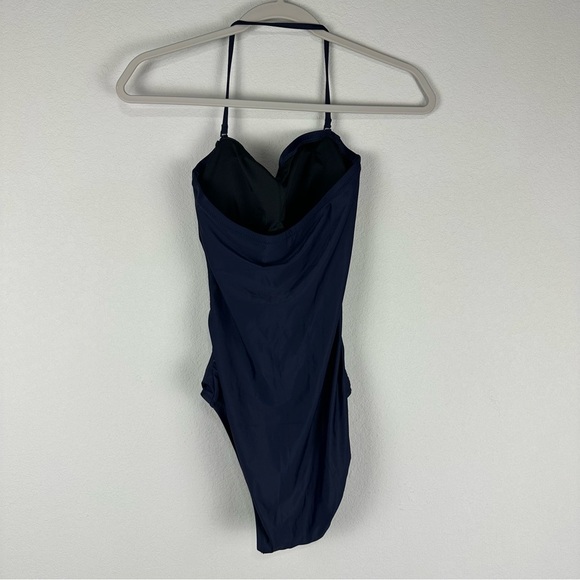 NEW J.Crew Navy Blue Gemma Ruched Bandeau Halter Strap One Piece Swim Swimsuit 6 - Picture 2 of 8